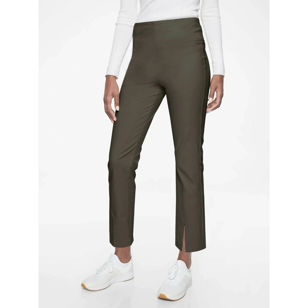 Athleta Wander Slim Straight Crop Pants Women 6 Tall Gray Slits Stretch Back Zip